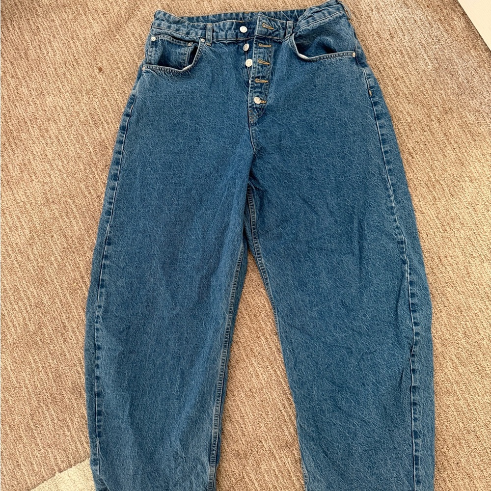 ASOS Dark Blue Button-Front Boyfriend Jeans